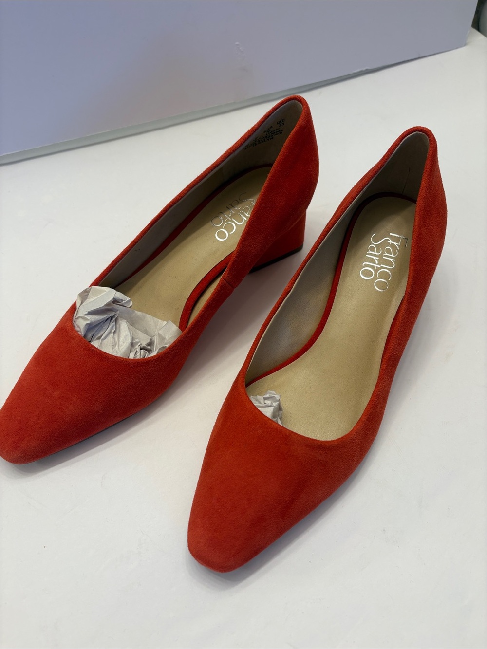 Franco Sarto Red Suede Low Wedge Pumps